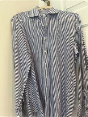 Burberry Blue and White Striped Dress Shirt